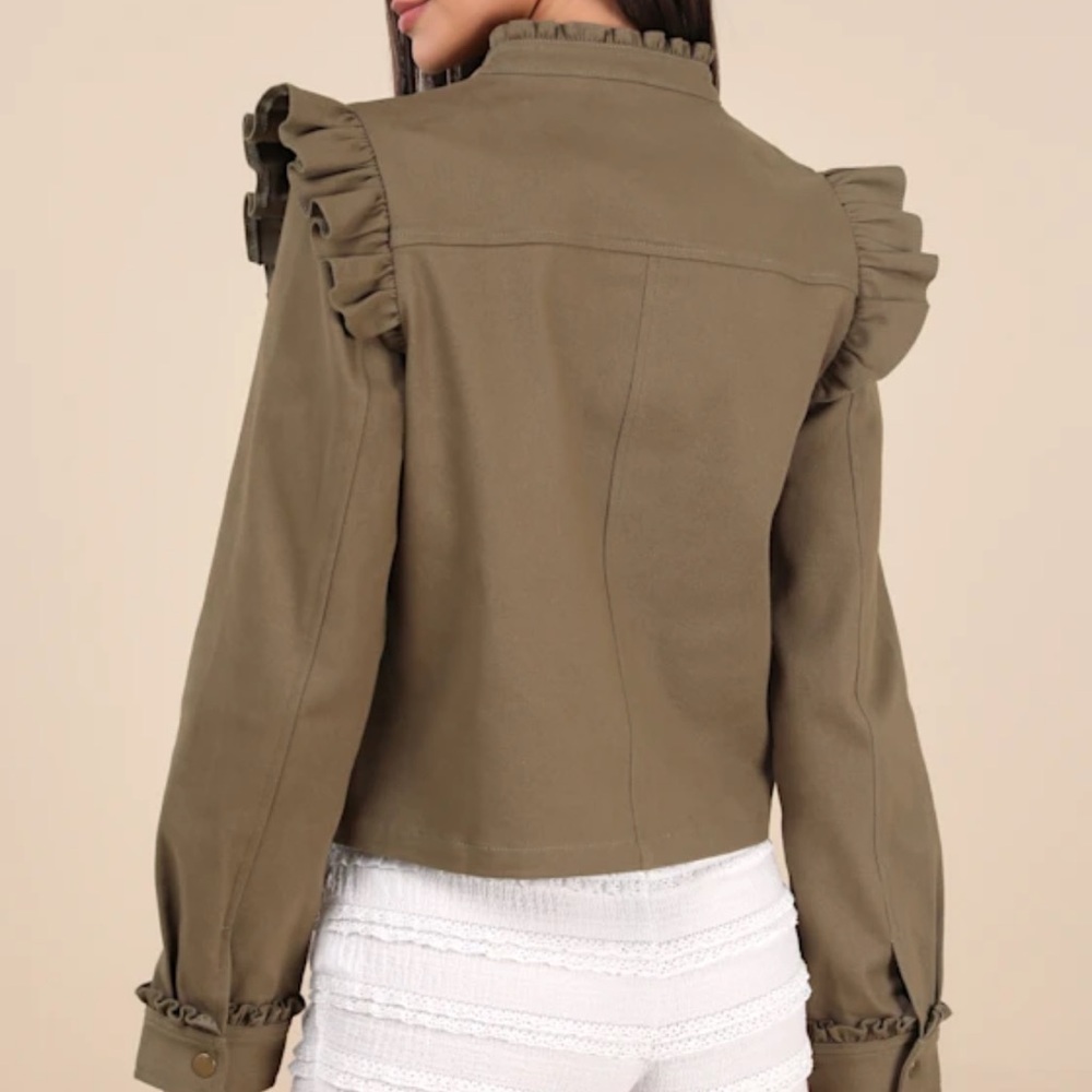 Lulu’s Olive Ruffle Trim Utility Jacket - Picture 2 of 6